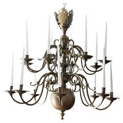 19th Century Flemish 16 Light Brass Chandelier with Ducal Arms
