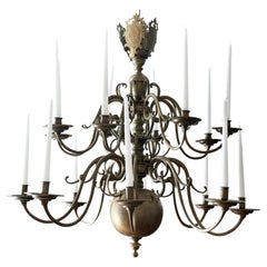 19th Century Flemish 16 Light Brass Chandelier with Ducal Arms