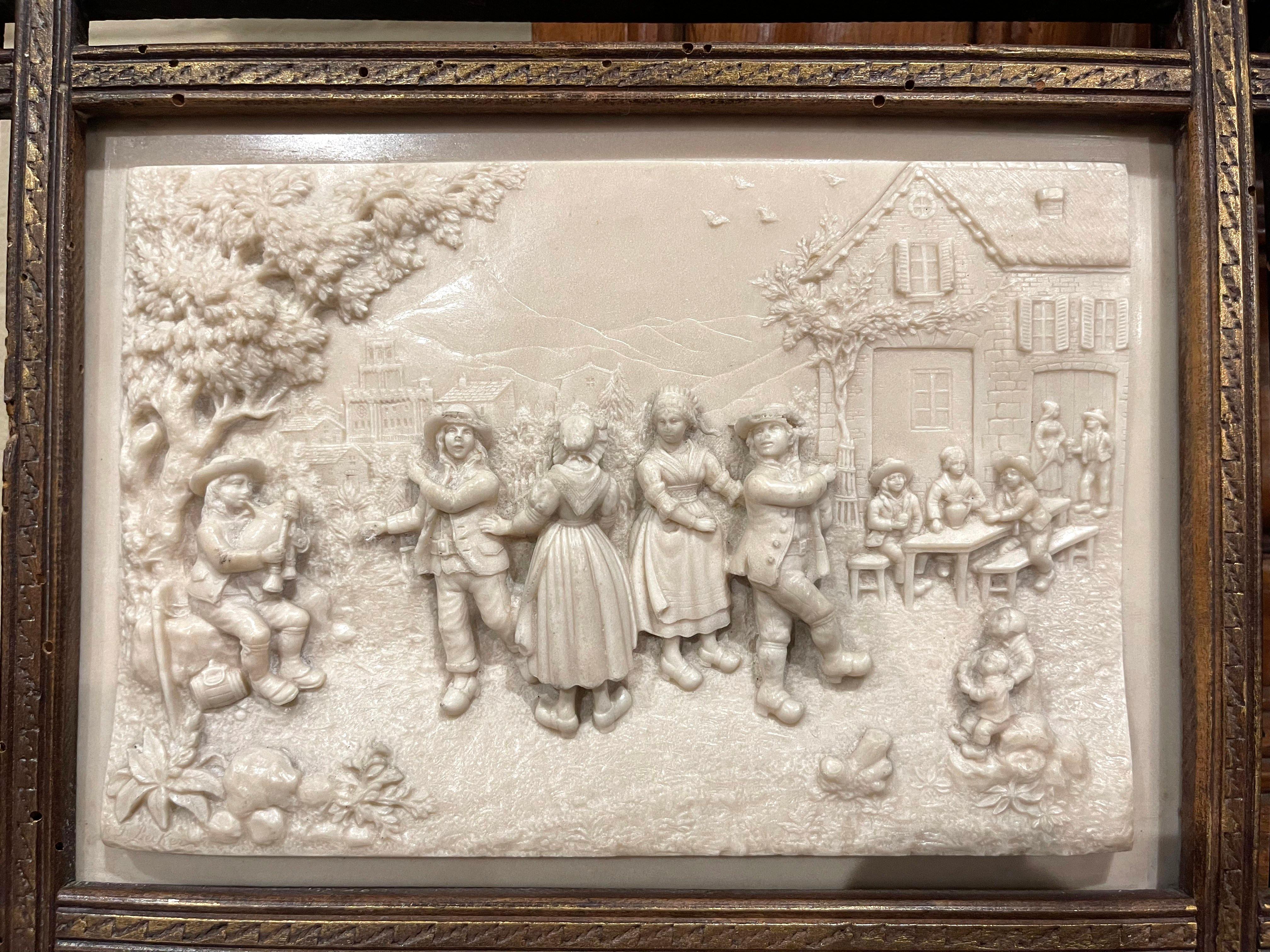 Belgian 19th Century Flemish Bas-Relief Alabaster Plaque Signed C.F. Becker For Sale