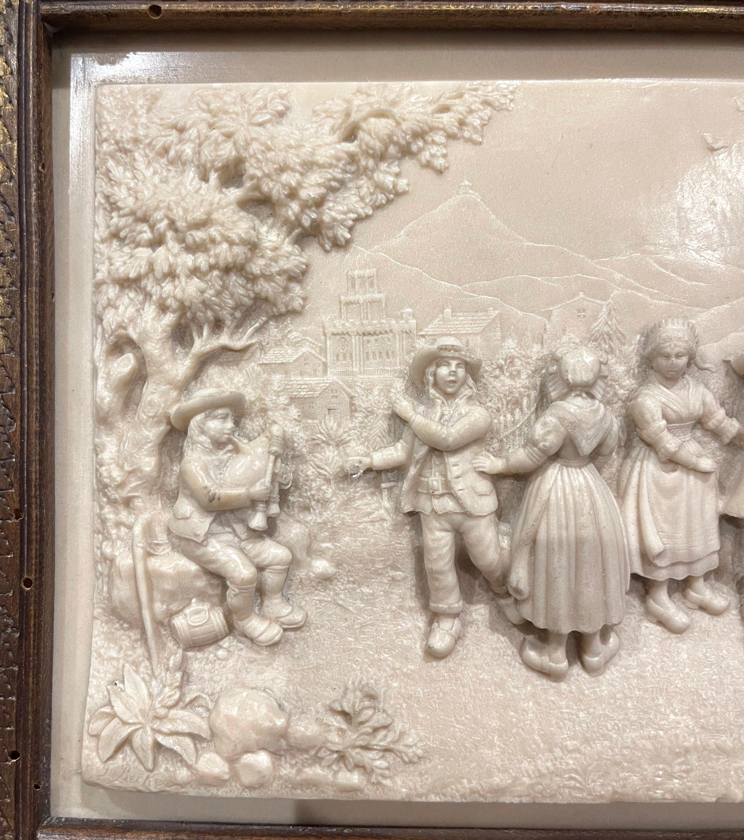 19th Century Flemish Bas-Relief Alabaster Plaque Signed C.F. Becker For Sale 2