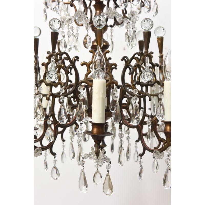 19th Century Flemish Bronze and Crystal Eight Light Chandelier In Excellent Condition In Canton, MA