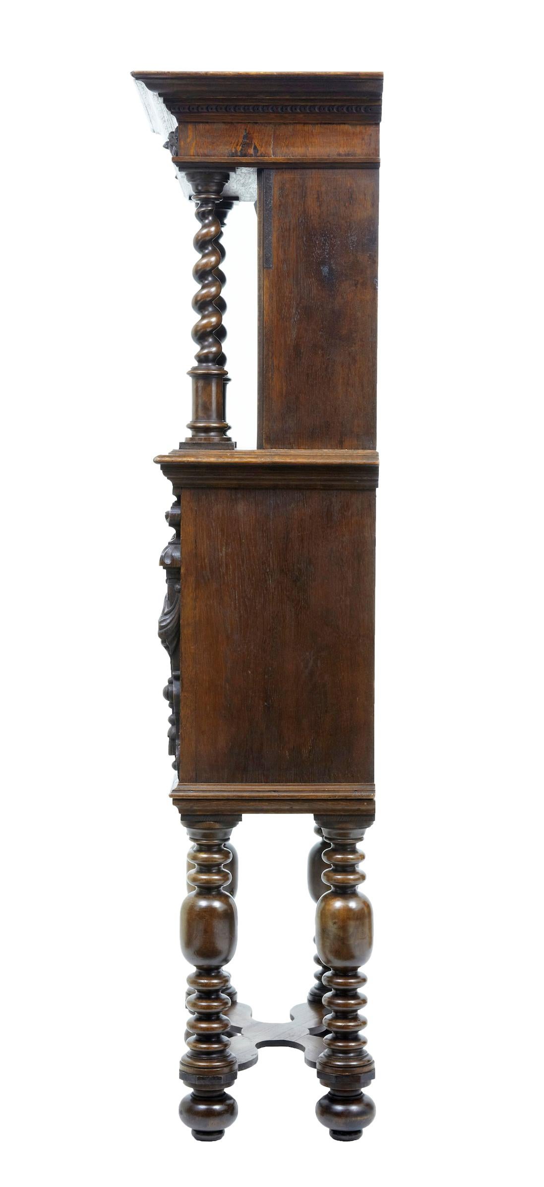 Gothic Revival 19th Century Flemish Carved Oak Hall Cupboard on Stand