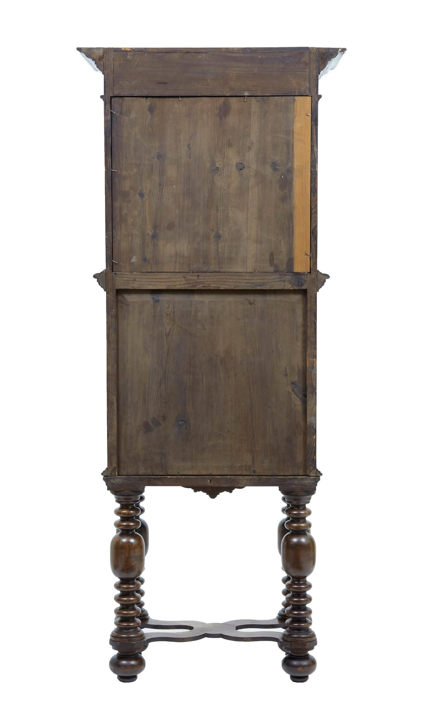 Belgian 19th Century Flemish Carved Oak Hall Cupboard on Stand