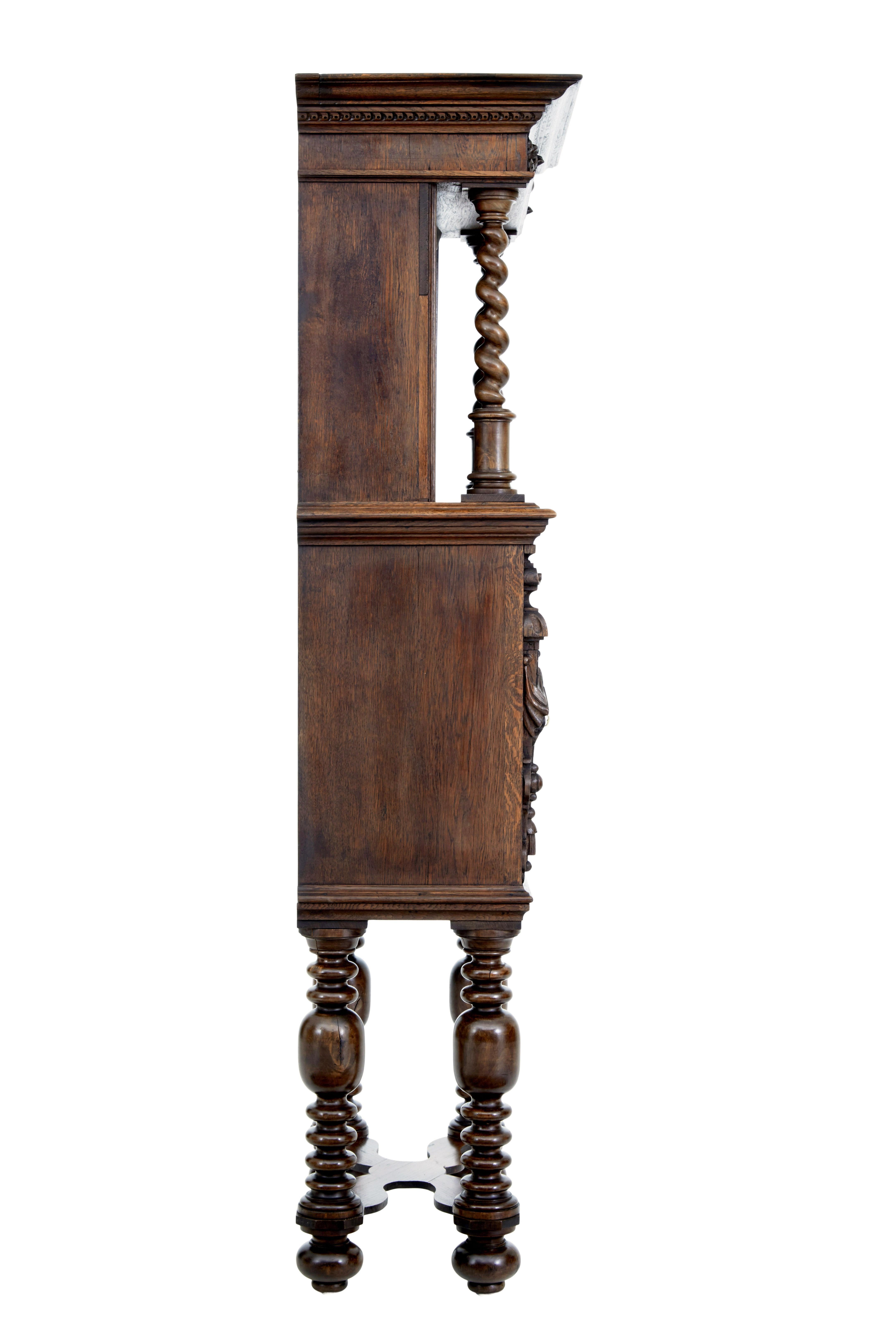 Dutch 19th century Flemish carved oak hall cupboard on stand For Sale