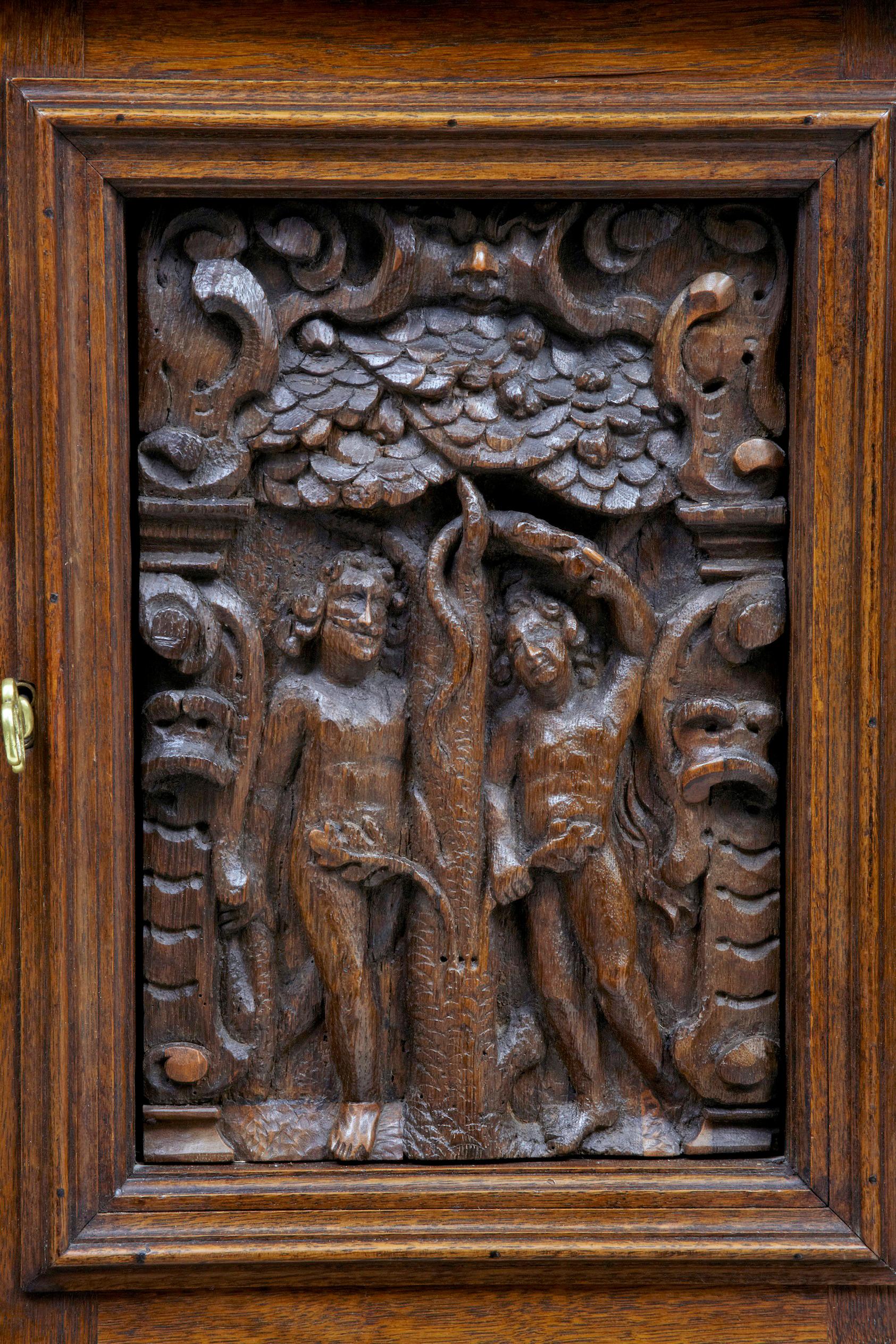 19th Century Flemish Carved Oak Hall Cupboard on Stand 1