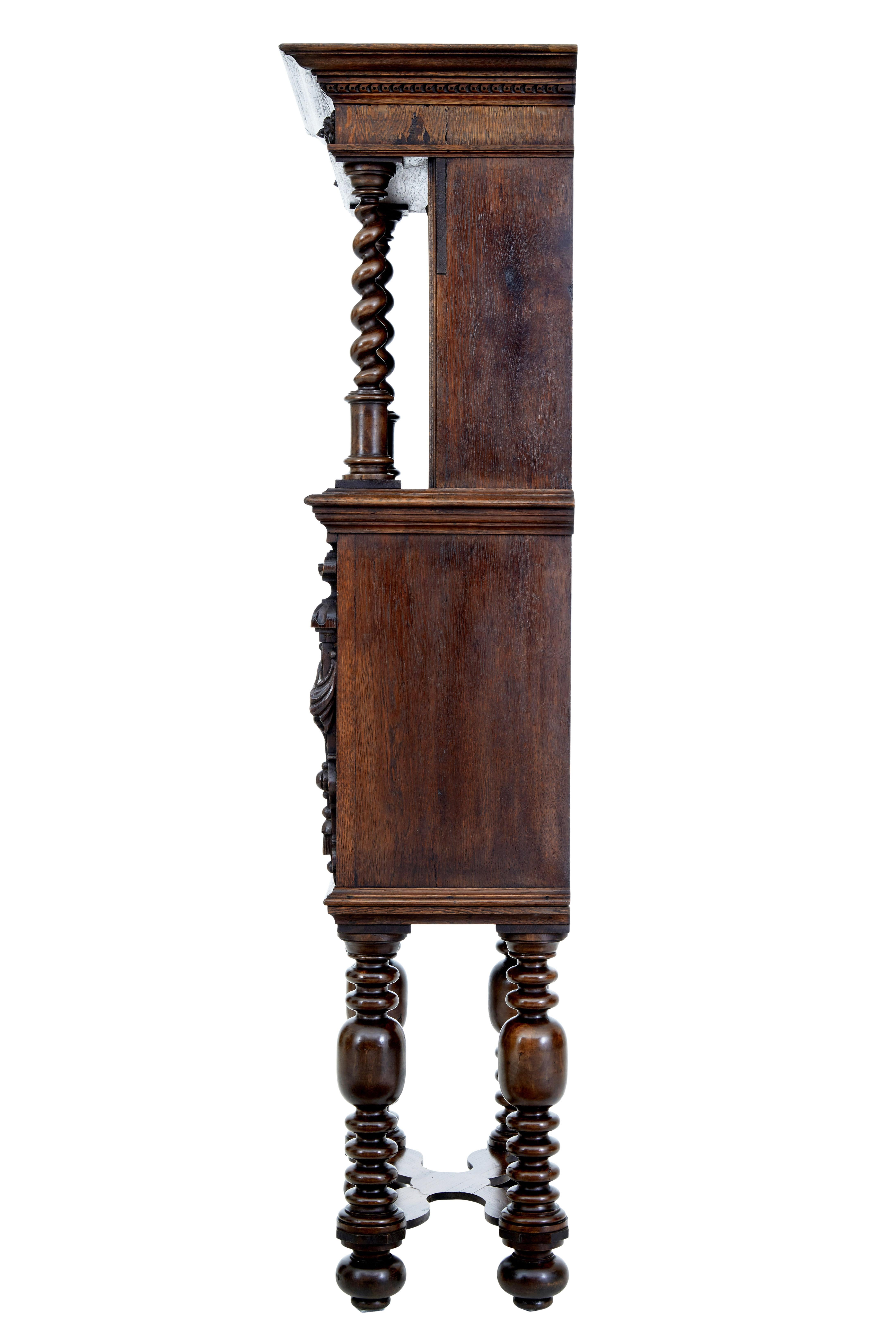 19th century Flemish carved oak hall cupboard on stand In Good Condition For Sale In Debenham, Suffolk