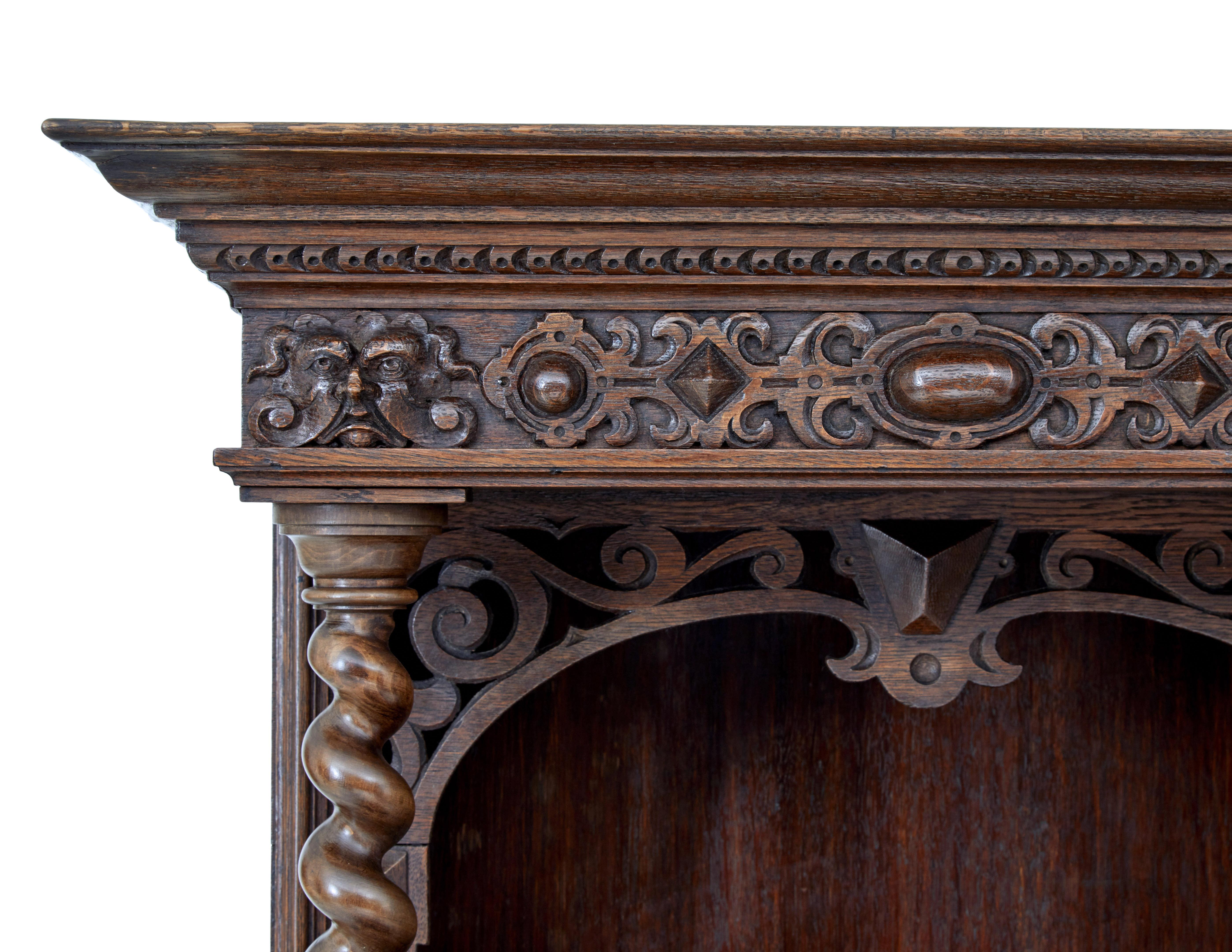 19th Century Flemish Carved Oak Hall Cupboard on Stand 4