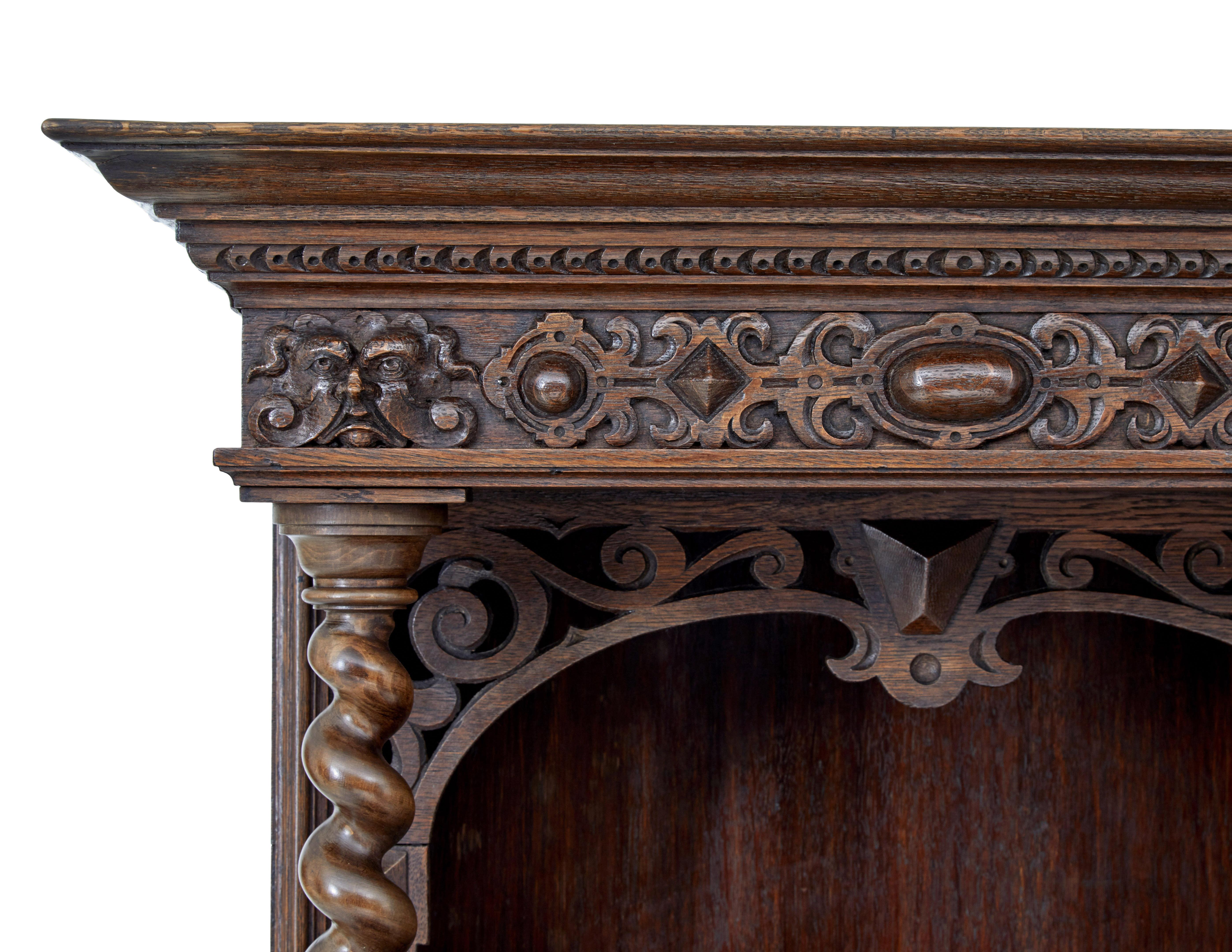 19th century Flemish carved oak hall cupboard on stand For Sale 1