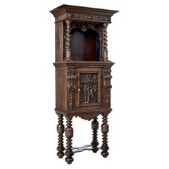 Antique 19th Century Flemish Carved Oak Hall Cupboard on Stand