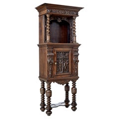 Antique 19th century Flemish carved oak hall cupboard on stand