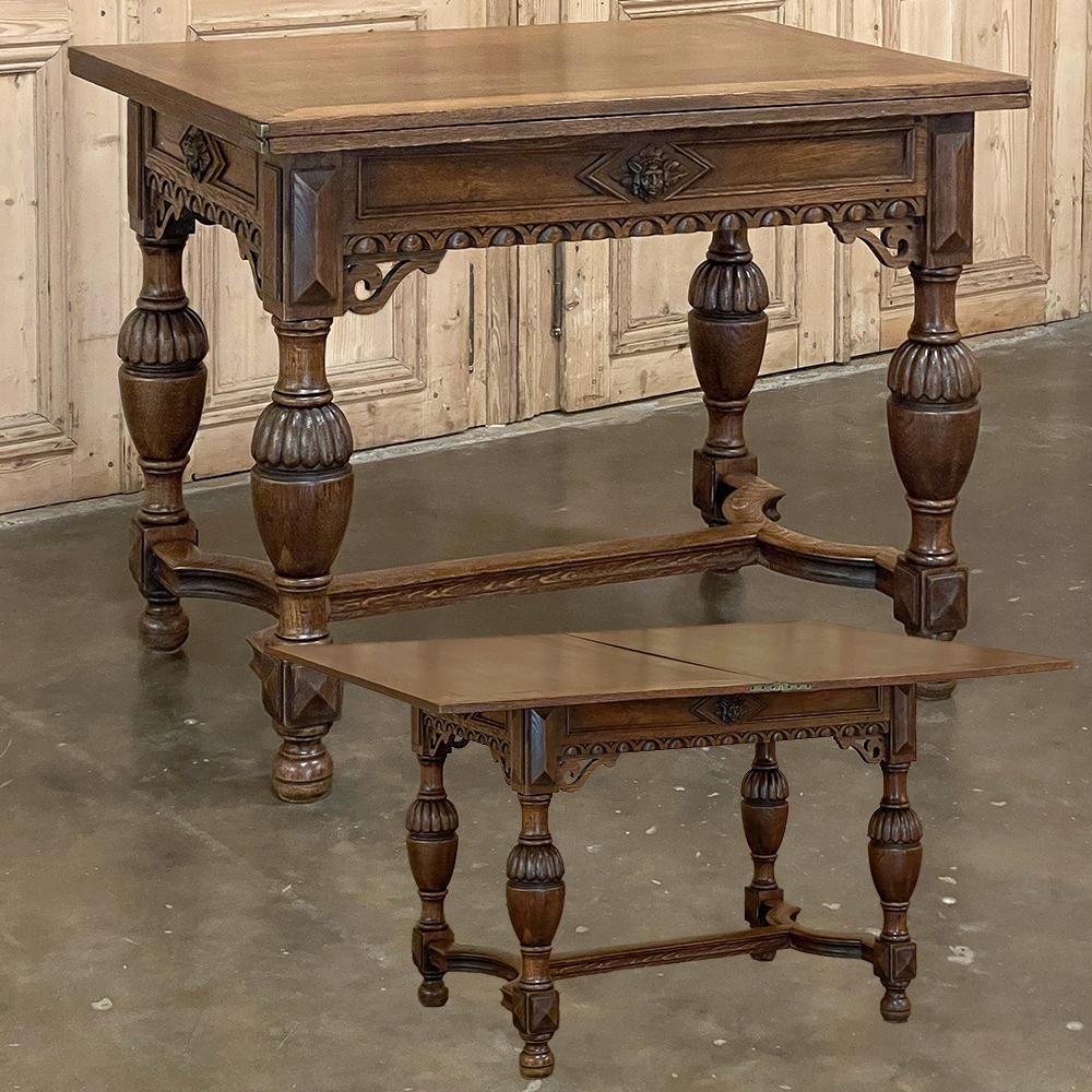 19th century Flemish game table ~ End Table is a wonderfully versatile choice that will find uses beyond its original purpose! Hand-crafted from old-growth oak to last for generations, it features a double thick top that is hinged, such that one can