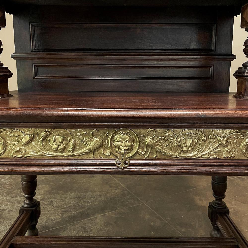 19th Century Flemish Louis XIV Secretary or Bookcase with Embossed Brass For Sale 11