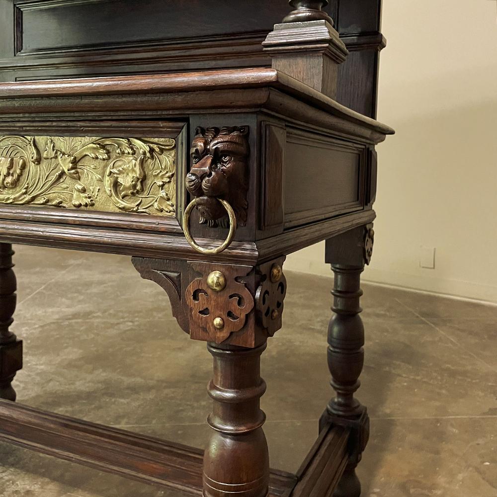 19th Century Flemish Louis XIV Secretary or Bookcase with Embossed Brass For Sale 14