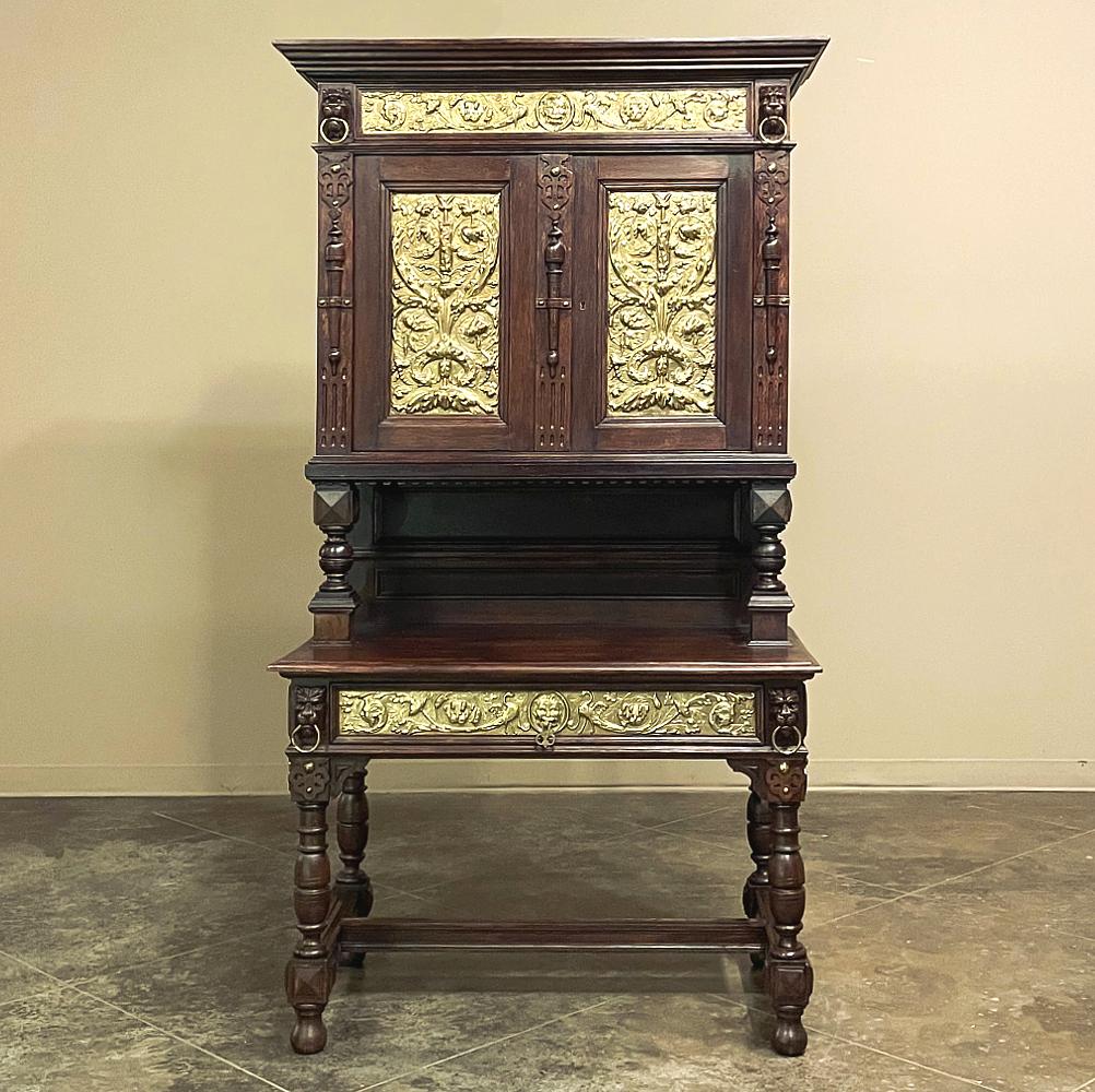19th Century Flemish Louis XIV Secretary or Bookcase with Embossed Brass For Sale 1