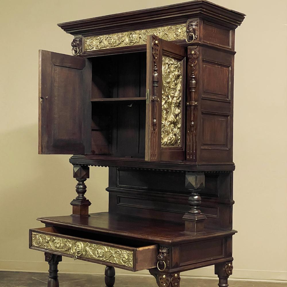 19th Century Flemish Louis XIV Secretary or Bookcase with Embossed Brass For Sale 2