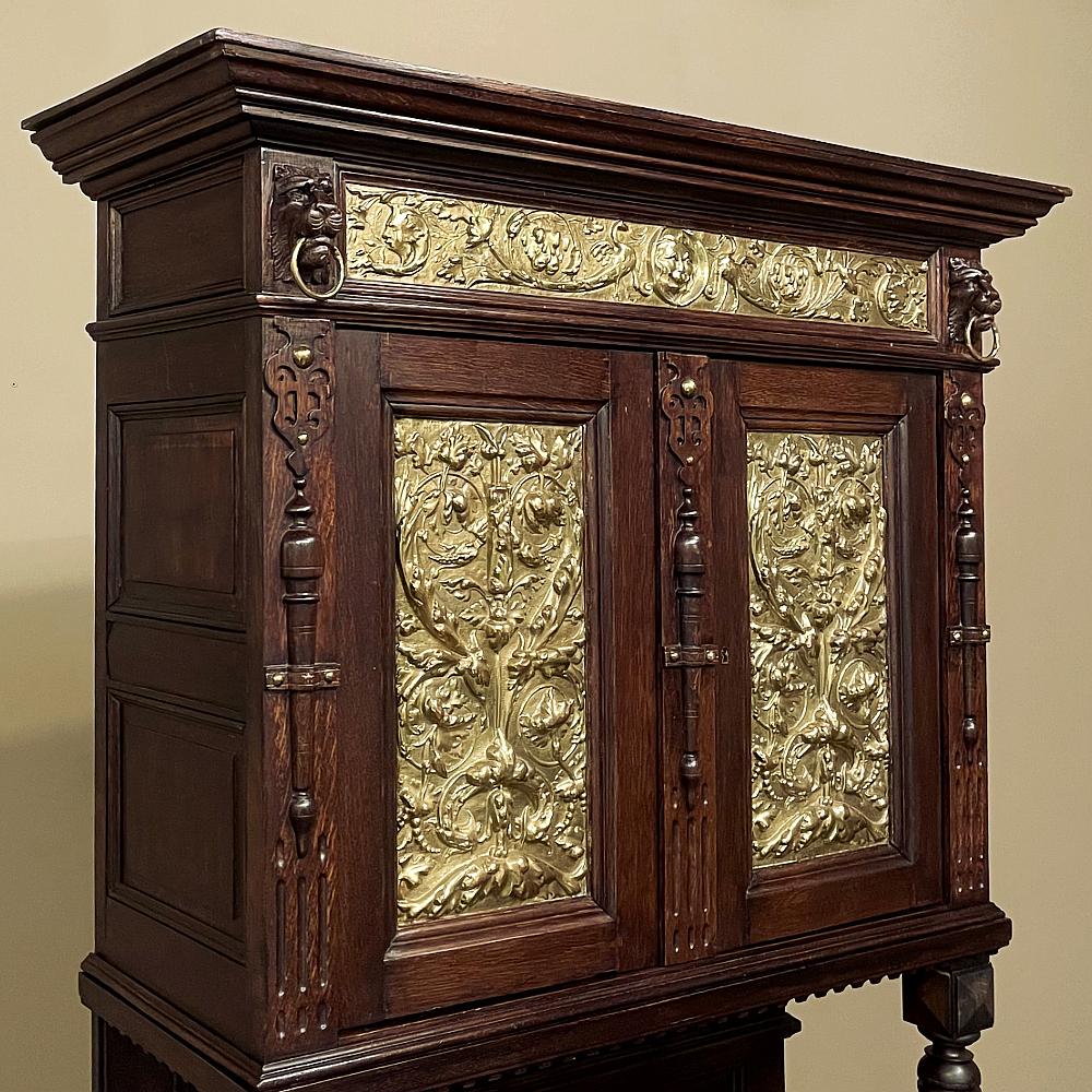 19th Century Flemish Louis XIV Secretary or Bookcase with Embossed Brass For Sale 4
