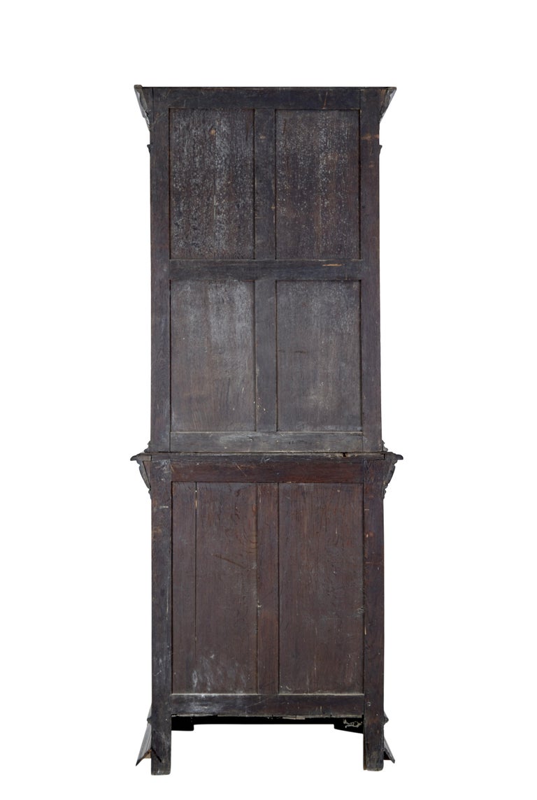 Hand-Carved 19th Century Flemish Oak and Stain Glass Cabinet For Sale