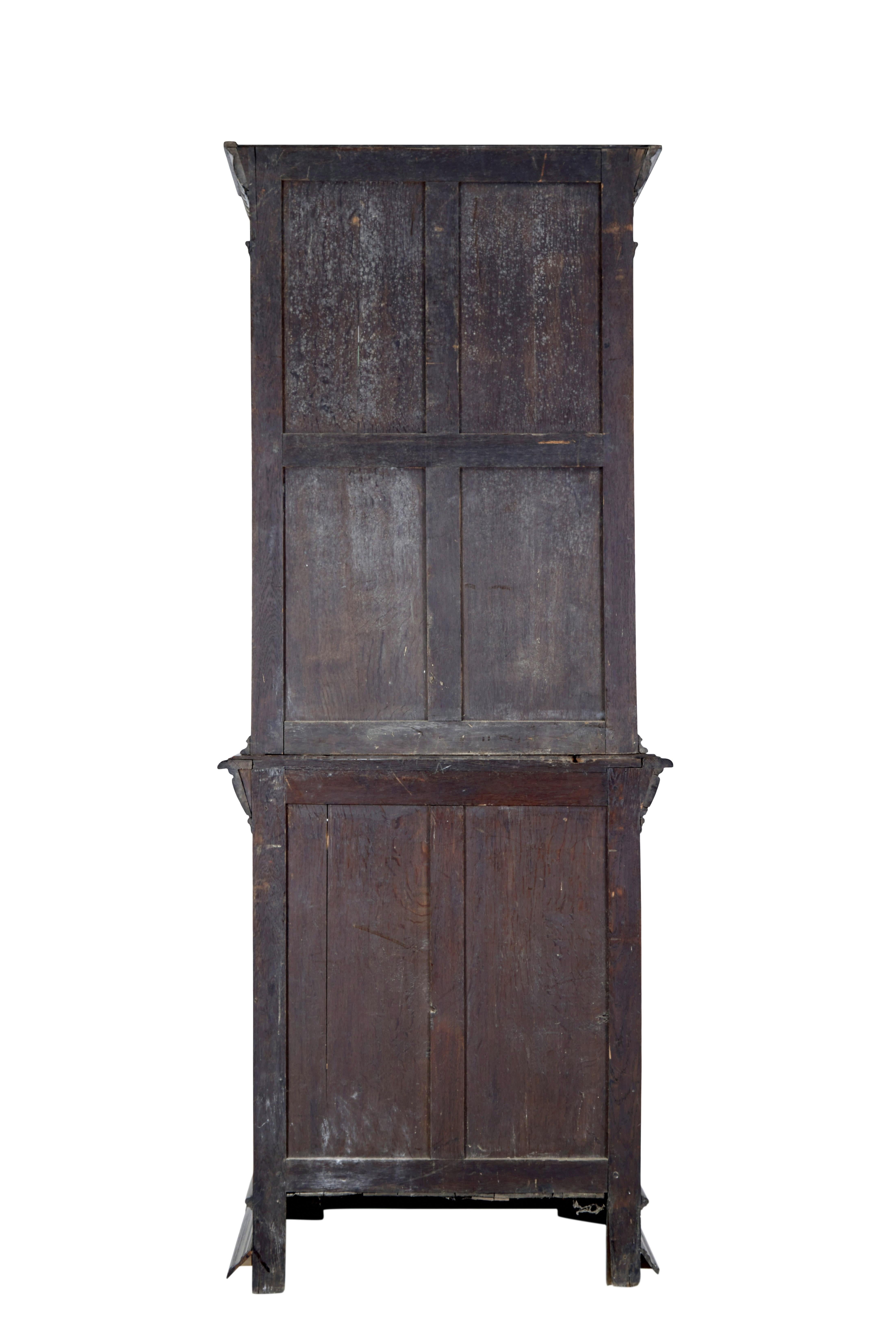 Gothic Revival 19th century Flemish oak and stain glass cabinet For Sale