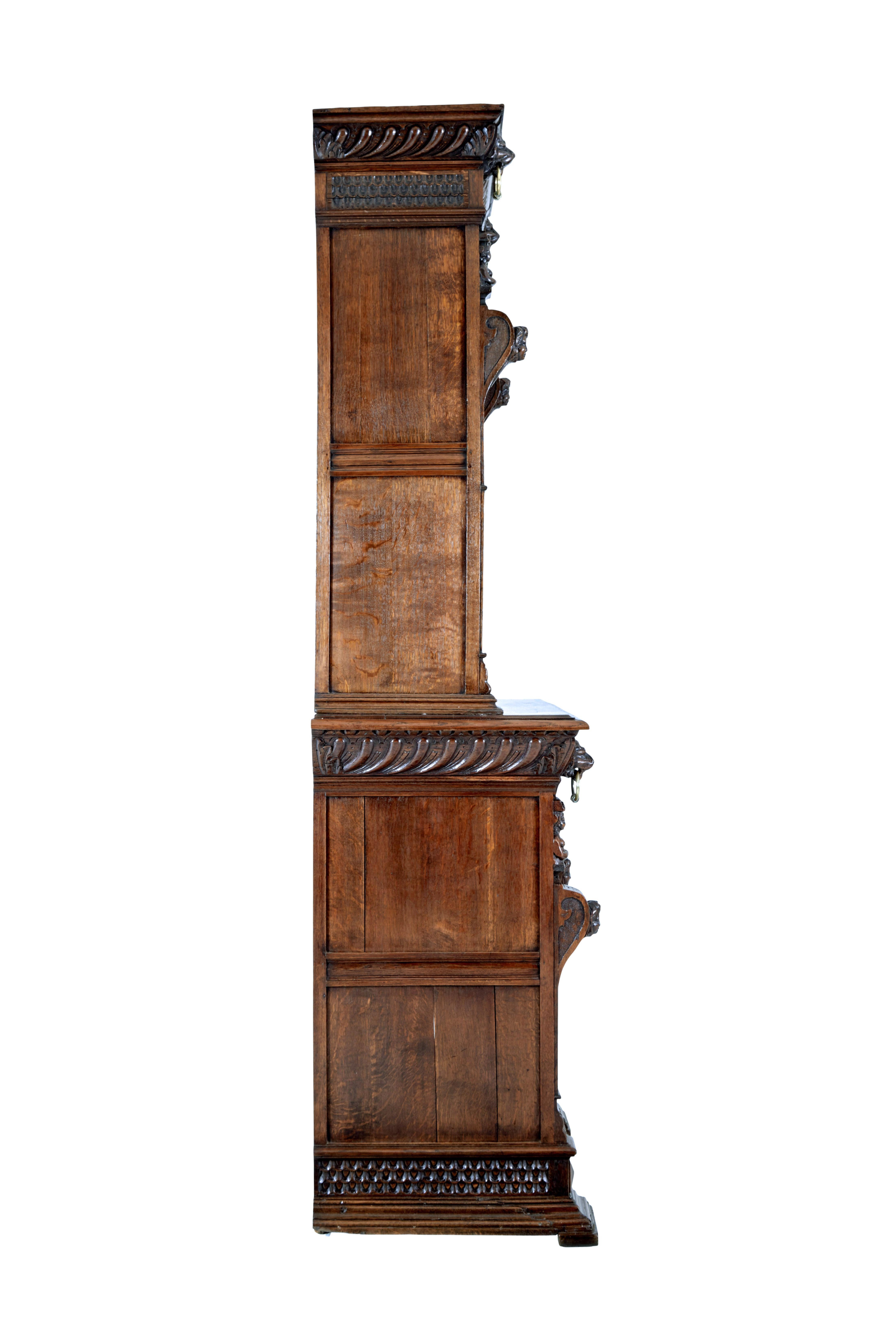English 19th century Flemish oak and stain glass cabinet For Sale
