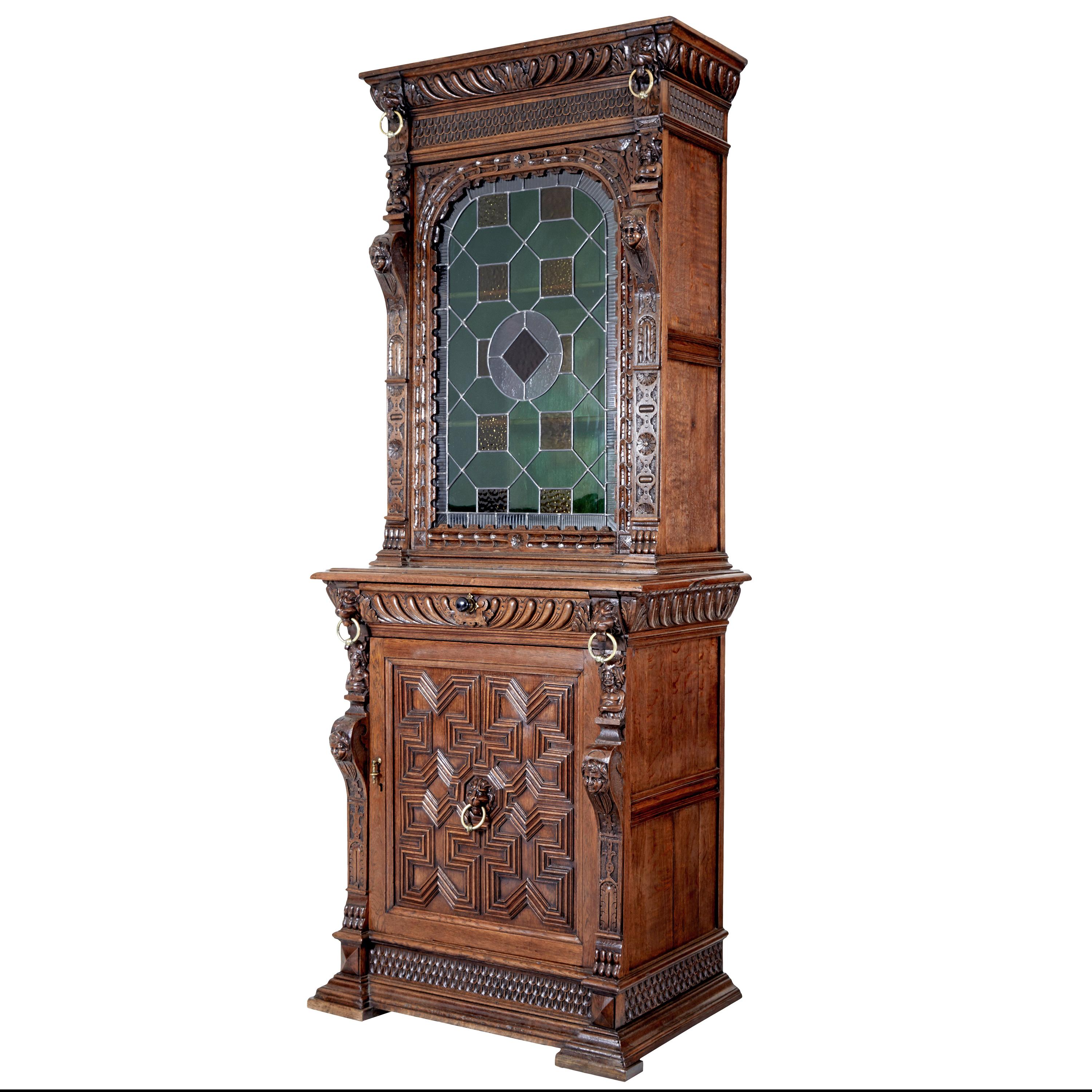 19th Century Flemish Oak and Stain Glass For Sale at 1stDibs