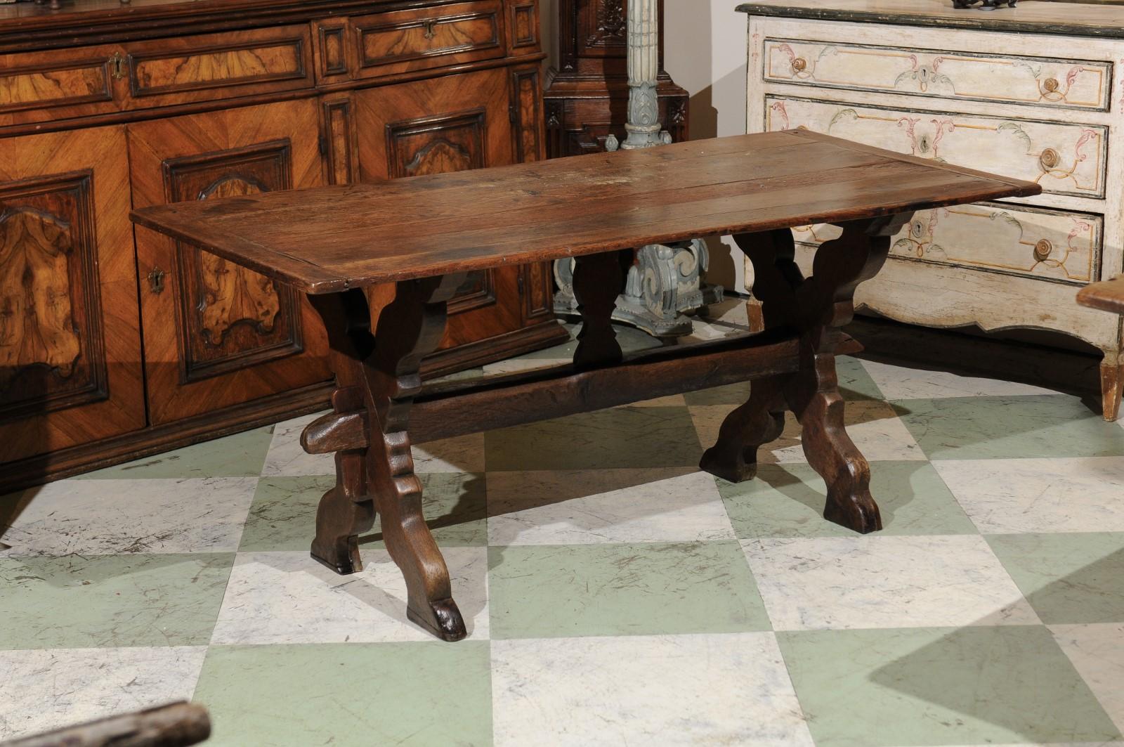 19th Century Flemish Oak Trestle Dining Table In Good Condition In Atlanta, GA