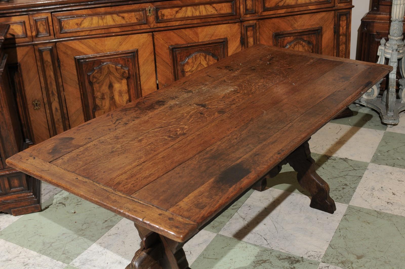19th Century Flemish Oak Trestle Dining Table 4