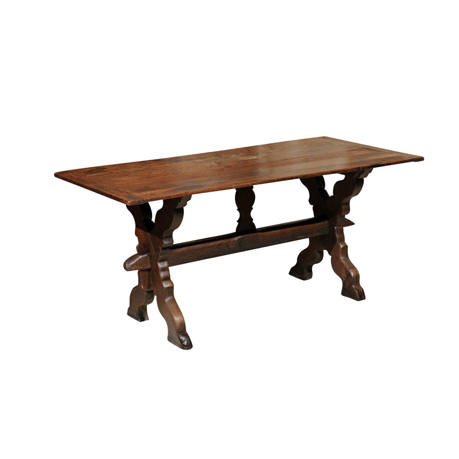 19th Century Flemish Oak Trestle Dining Table