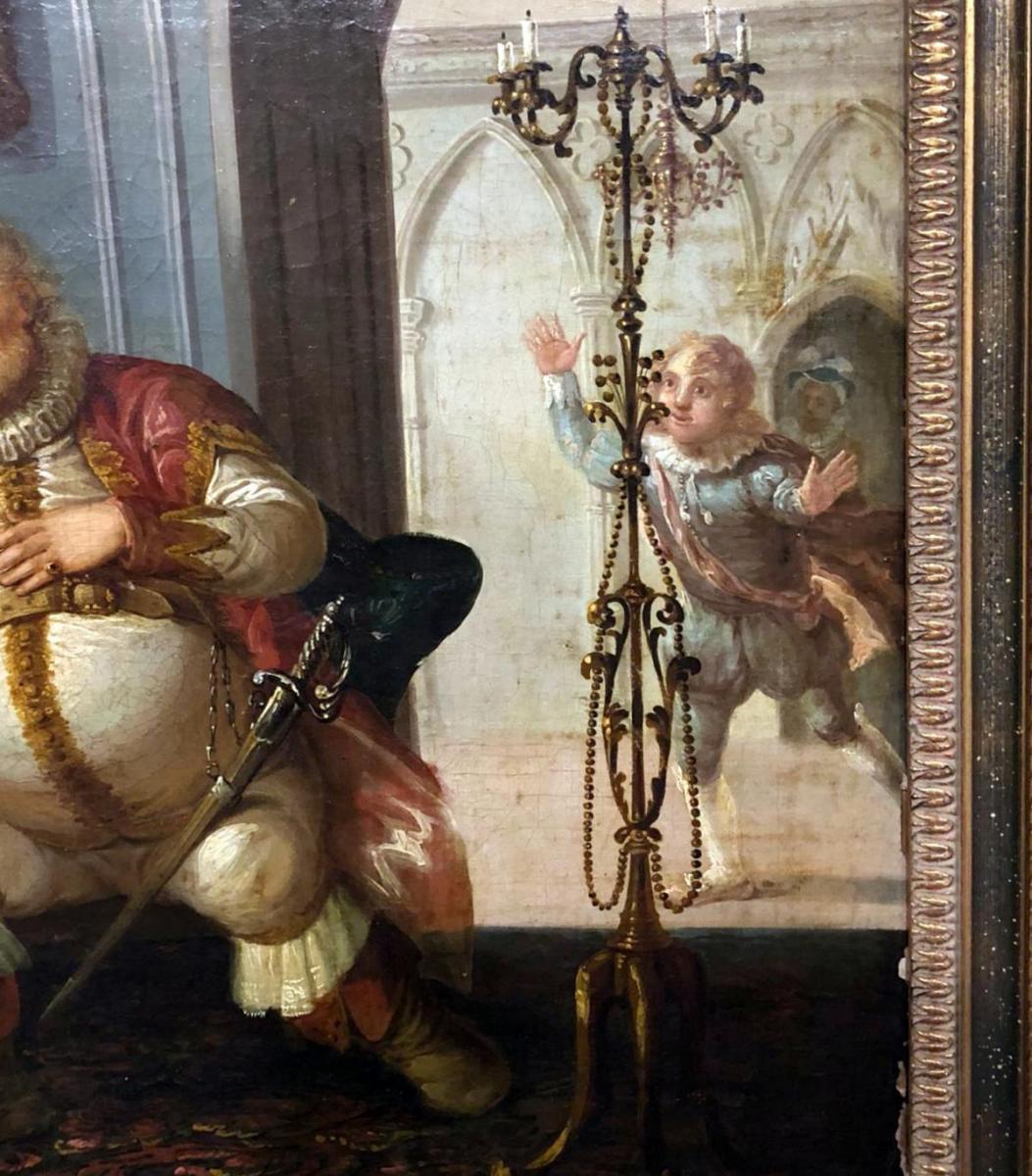 Romantic 19th Century Flemish Painting Indoor Scene For Sale
