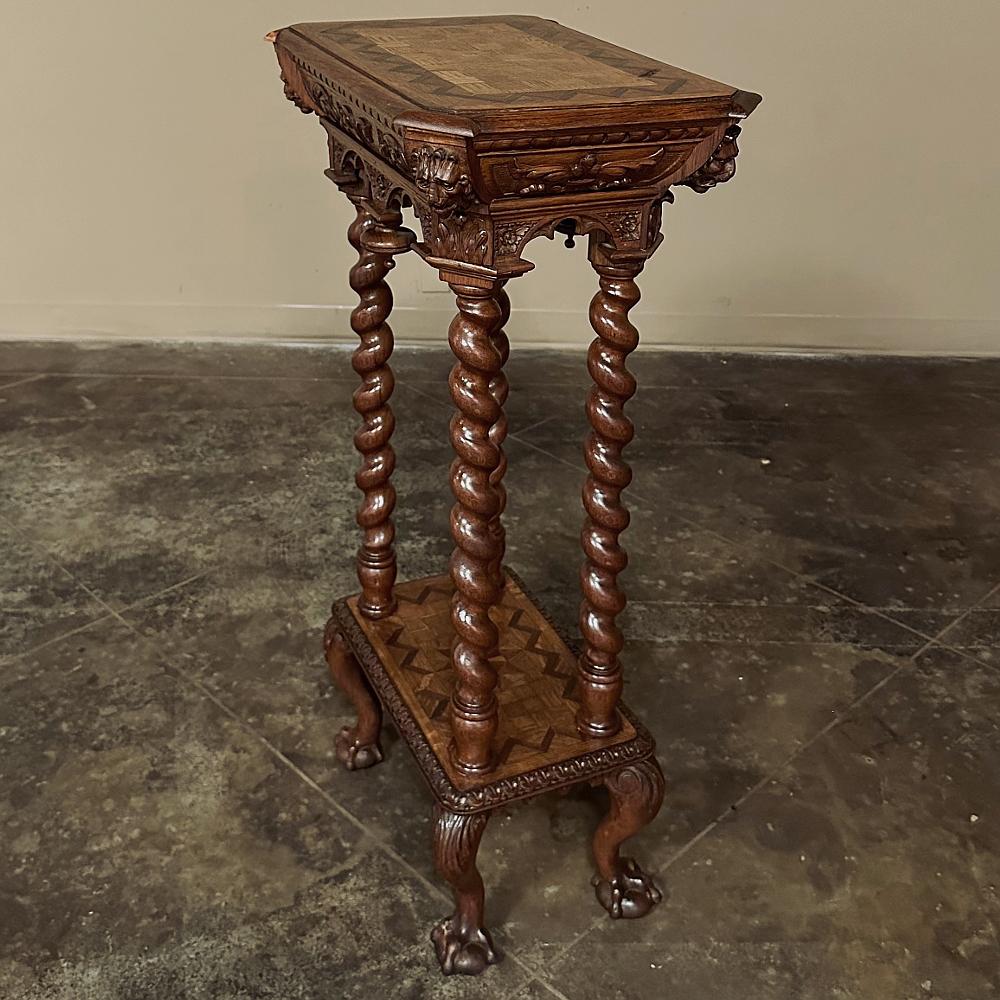 19th Century Flemish Renaissance Barley Twist Marquetry Pedestal ~ Lamp Table 3