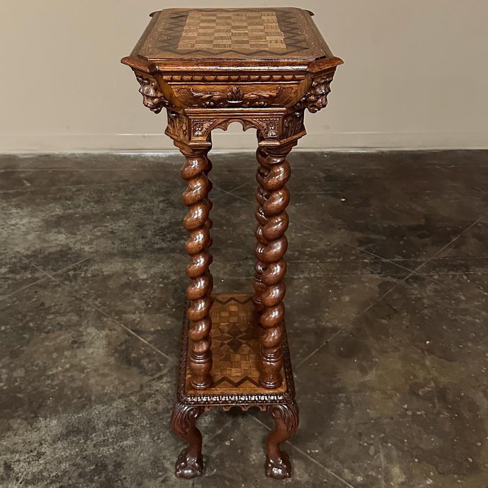 19th Century Flemish Renaissance Barley Twist Marquetry Pedestal ~ Lamp Table 4