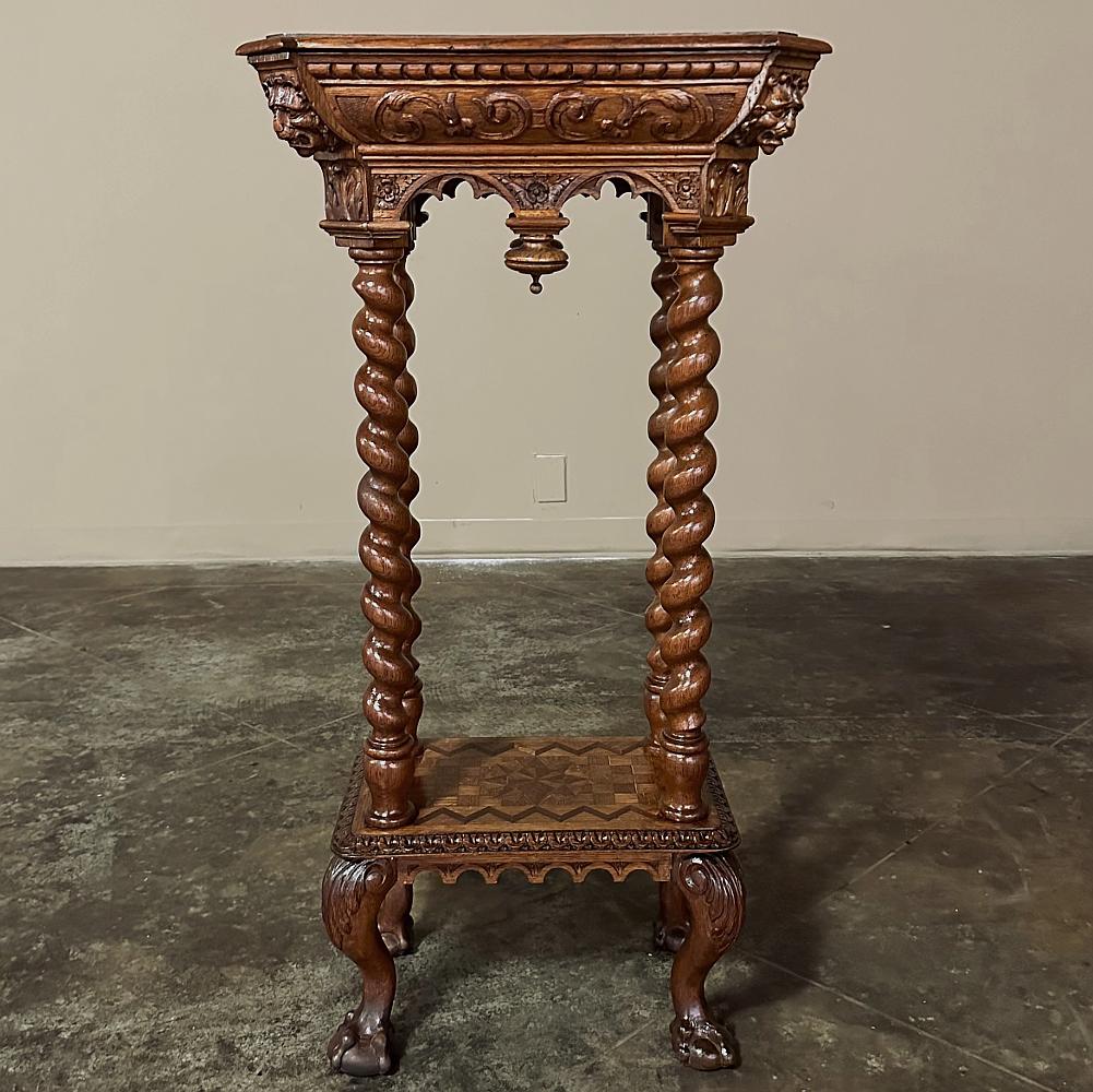 19th Century Flemish Renaissance Barley Twist Marquetry Pedestal ~ Lamp Table 9