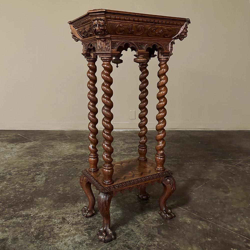 19th Century Flemish Renaissance Barley Twist Marquetry Pedestal ~ Lamp Table 10