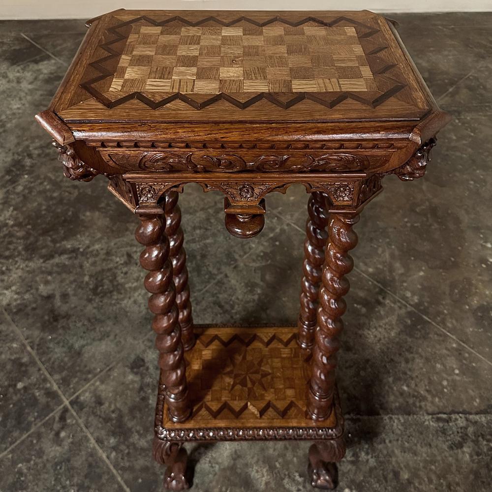 Hand-Carved 19th Century Flemish Renaissance Barley Twist Marquetry Pedestal ~ Lamp Table