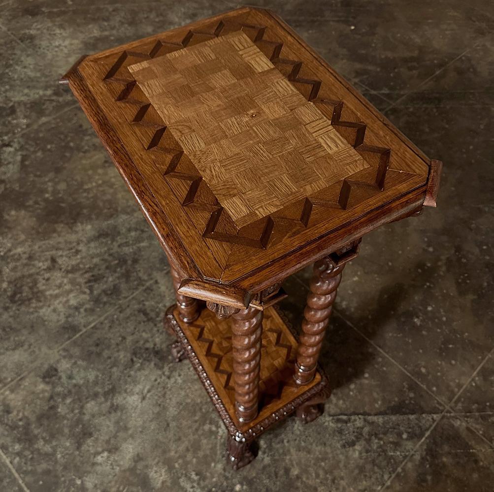 19th Century Flemish Renaissance Barley Twist Marquetry Pedestal ~ Lamp Table In Good Condition In Dallas, TX