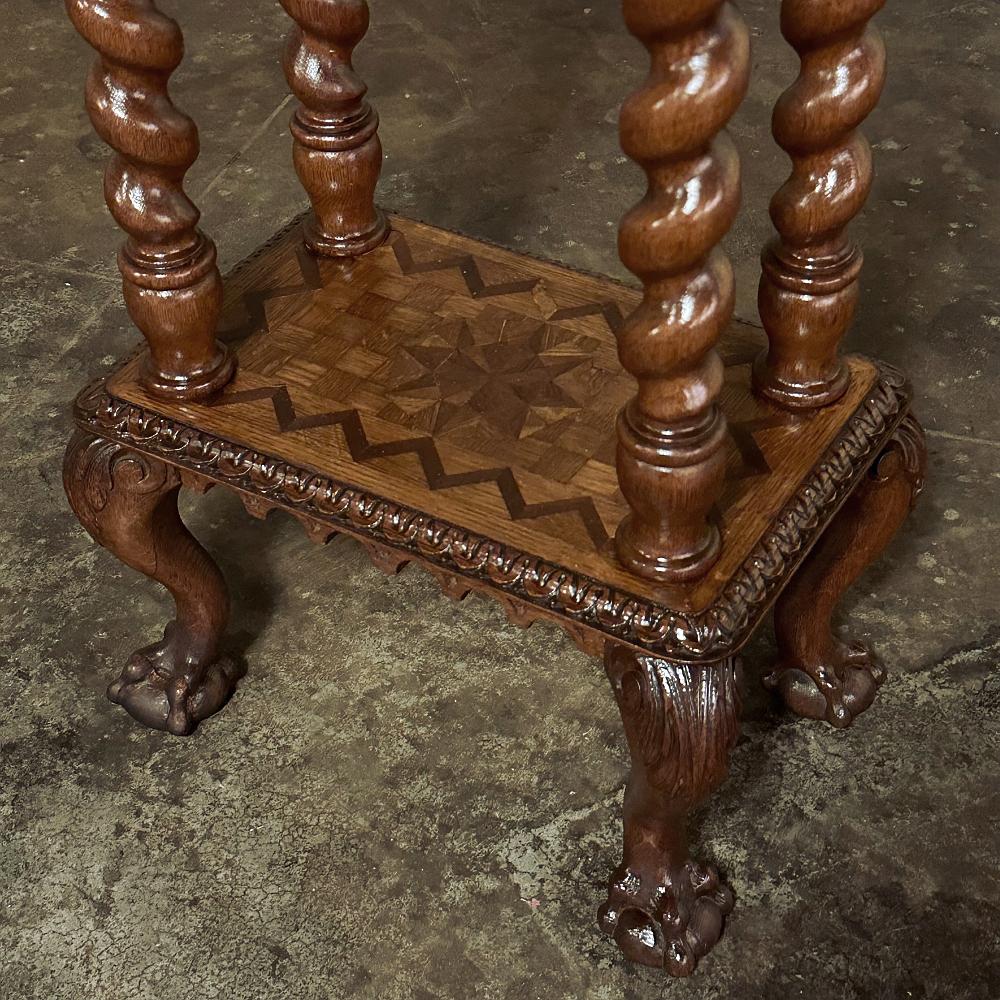 Oak 19th Century Flemish Renaissance Barley Twist Marquetry Pedestal ~ Lamp Table