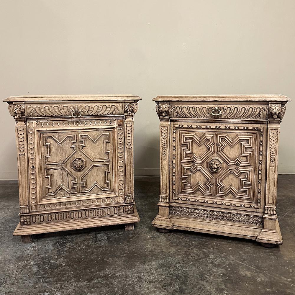 Il mobile Confiturier Rinascimentale Fiammingo del XIX secolo in Oak scortecciato proviene dalla regione di Anversa ed esibisce la combinazione definitiva di forme geometriche con dettagli intagliati di ispirazione rinascimentale e i vincoli