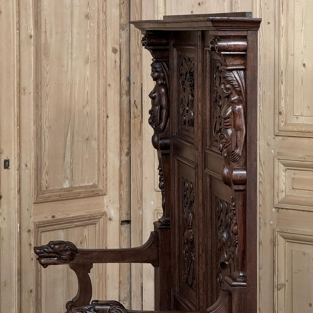 19th Century Flemish Renaissance Hall Bench 10