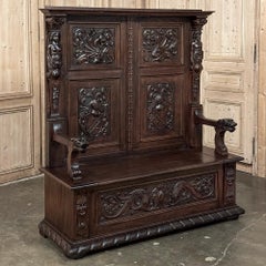 19th Century Flemish Renaissance Hall Bench