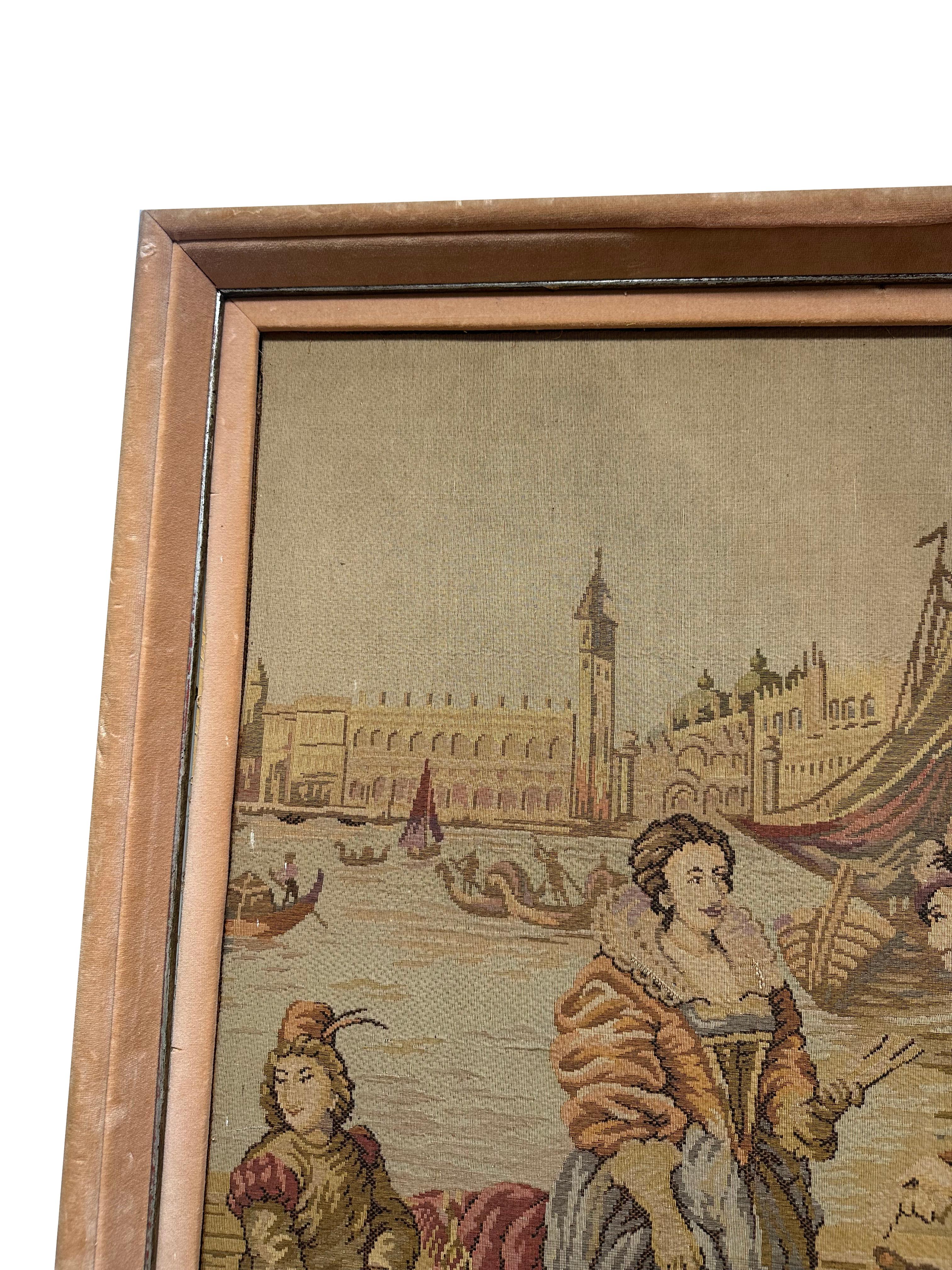 Tapisserie encadrée de style flamand du XIXe siècle représentant le canal de Venise en vente 5