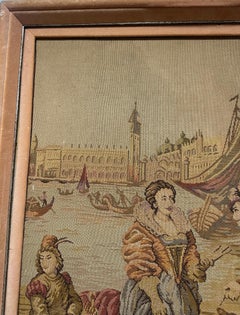 19th Century Flemish-Style Framed Tapestry of the Venice Canal