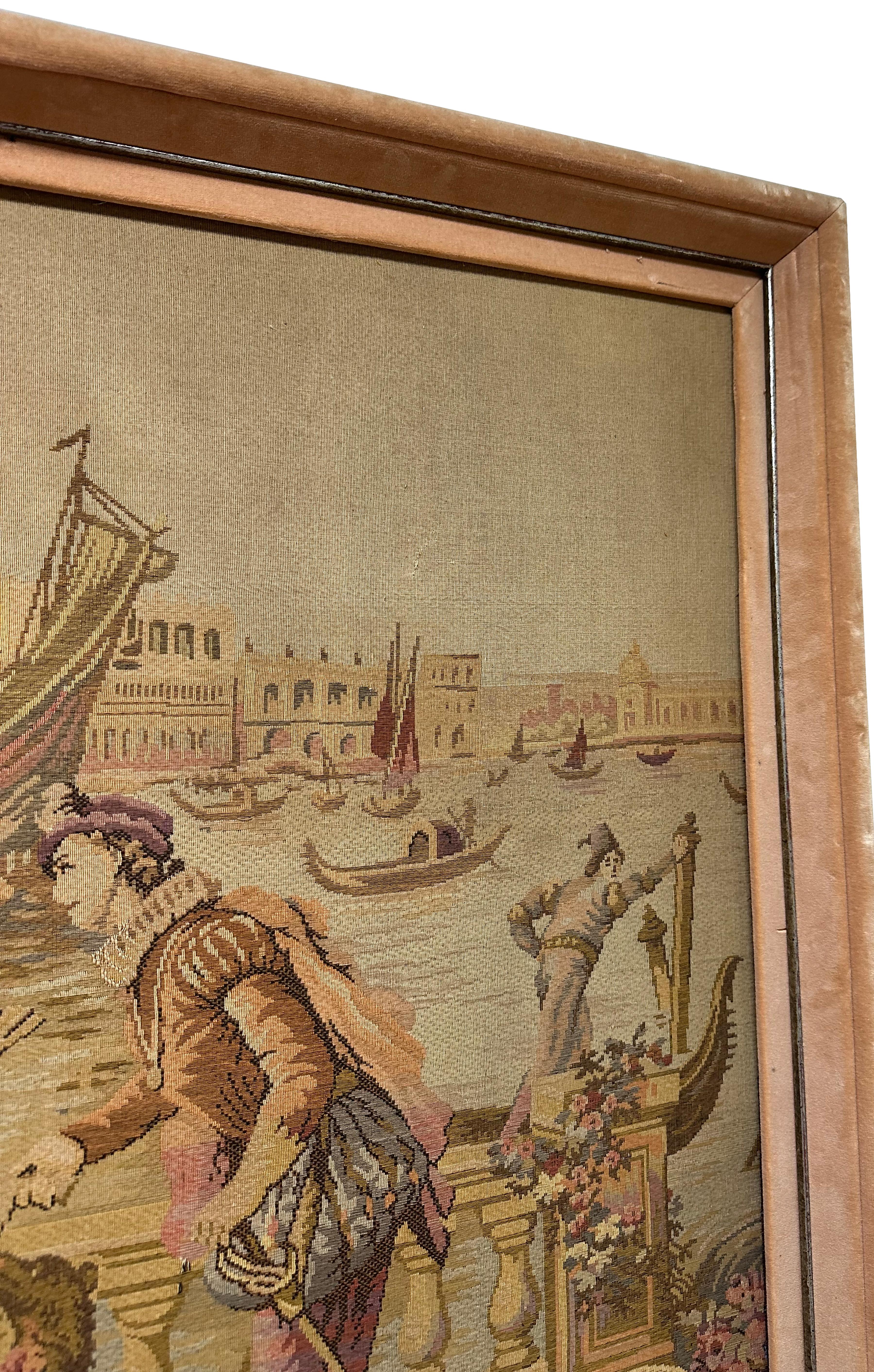 Français Tapisserie encadrée de style flamand du XIXe siècle représentant le canal de Venise en vente