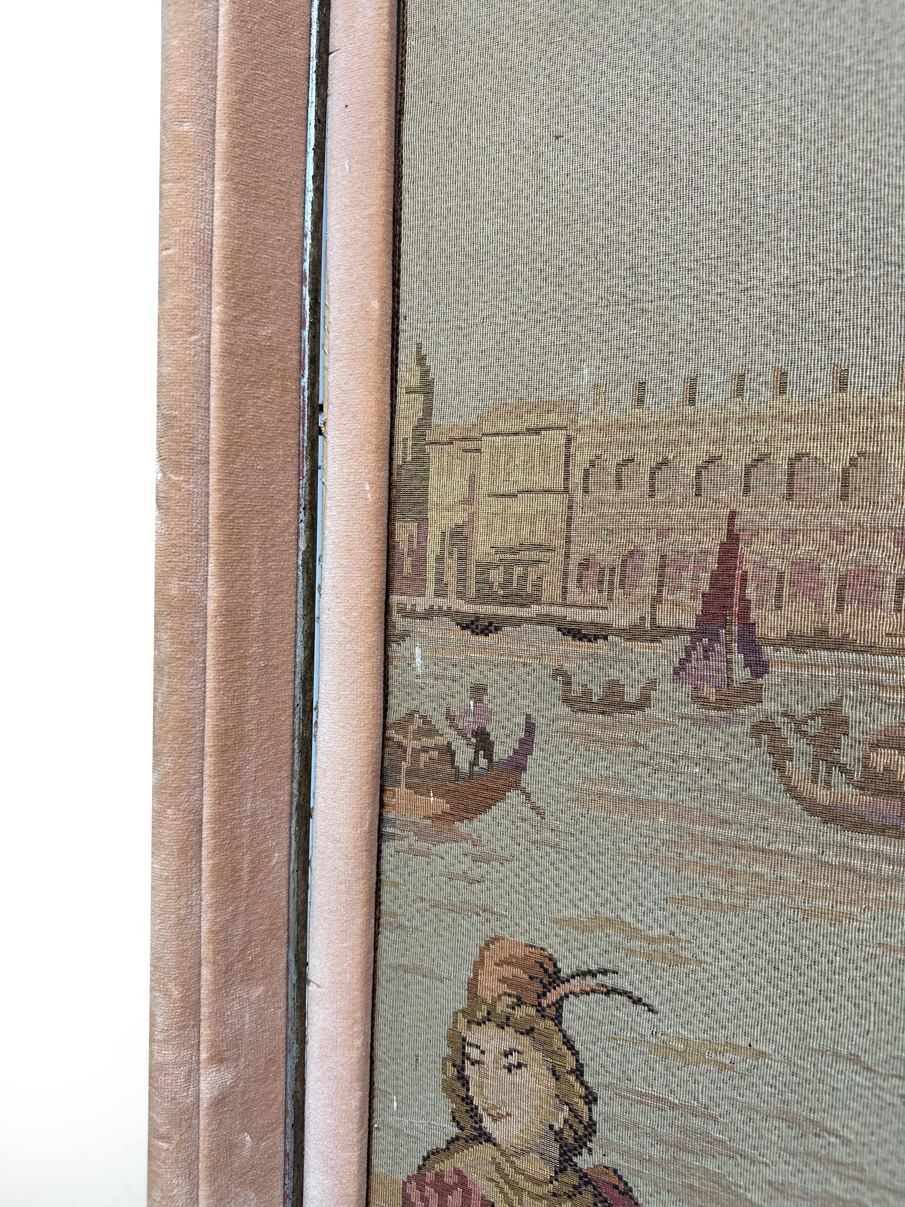 Tapisserie encadrée de style flamand du XIXe siècle représentant le canal de Venise en vente 4