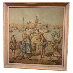 19th Century Flemish-Style Framed Tapestry of the Venice Canal