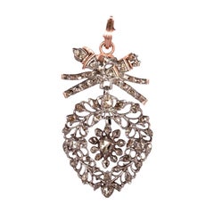 19th Century Flemish "Vlaams" Diamond Heart Pendant with 14k Rose Gold Mounting