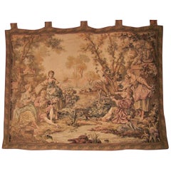 Antique 19th Century Flemish Wall Tapestry of Country Scene