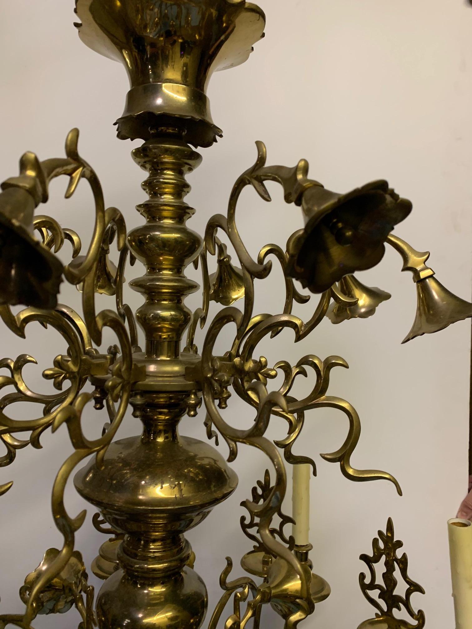 Belgian 19th Century Flemmish Brass Chandelier For Sale