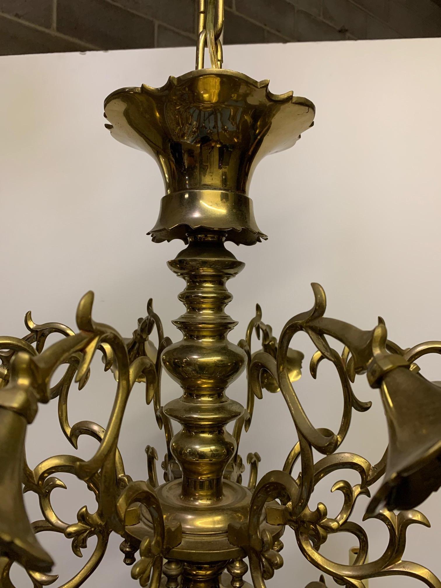 19th Century Flemmish Brass Chandelier In Good Condition For Sale In Dallas, TX