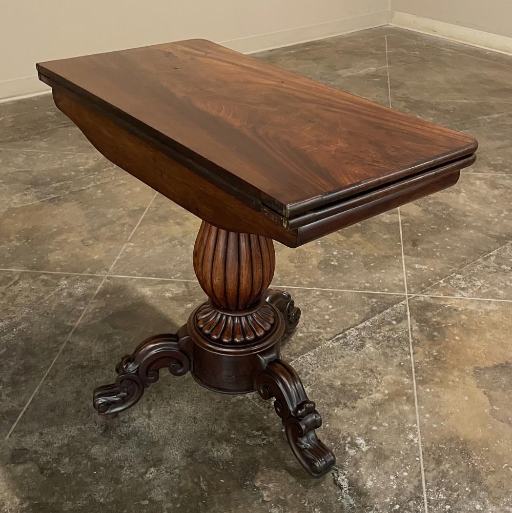 19th century flip-top Mahogany game table ~ console makes a great console table for wall placement anywhere in the home or office, then converts via a flip-top into a larger surface good for display or for its original intention as a game table!