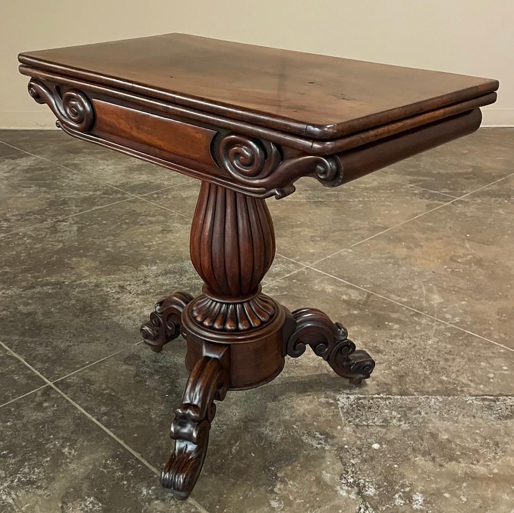 French 19th Century Flip-Top Mahogany Game Table, Console For Sale