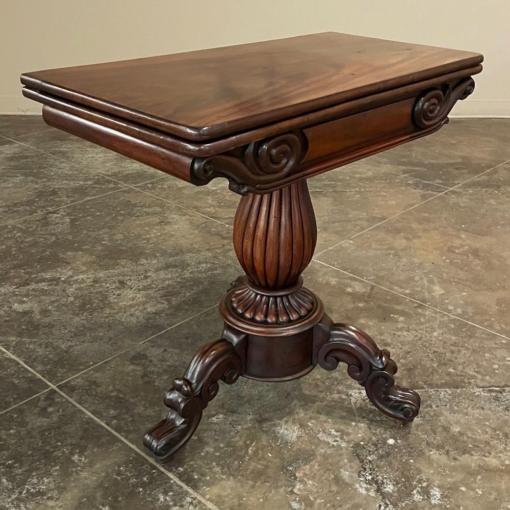 Hand-Crafted 19th Century Flip-Top Mahogany Game Table, Console For Sale